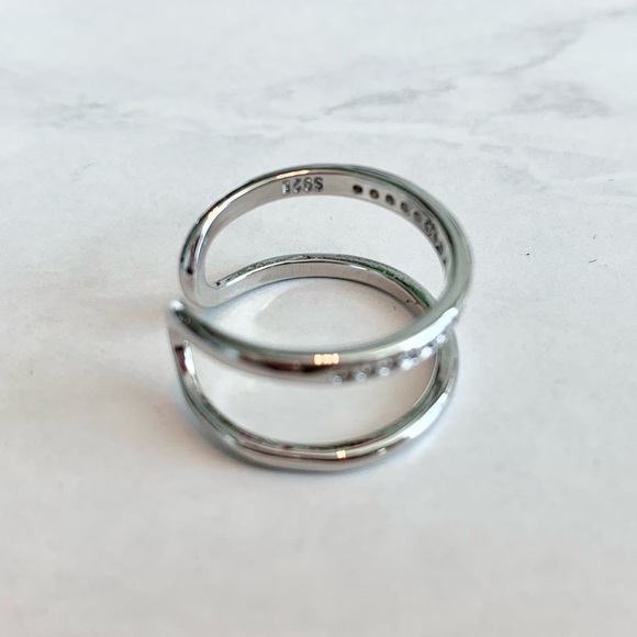 925 Sterling Silver Double Layer Pave Ring - Picture 5 of 12